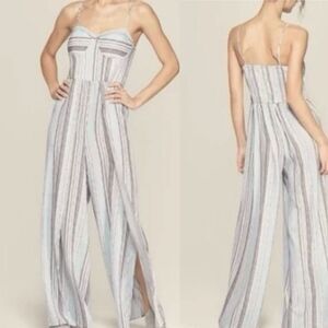 Xhilaration blue vertical stripe split leg jumpsuit corset smocked top suit S